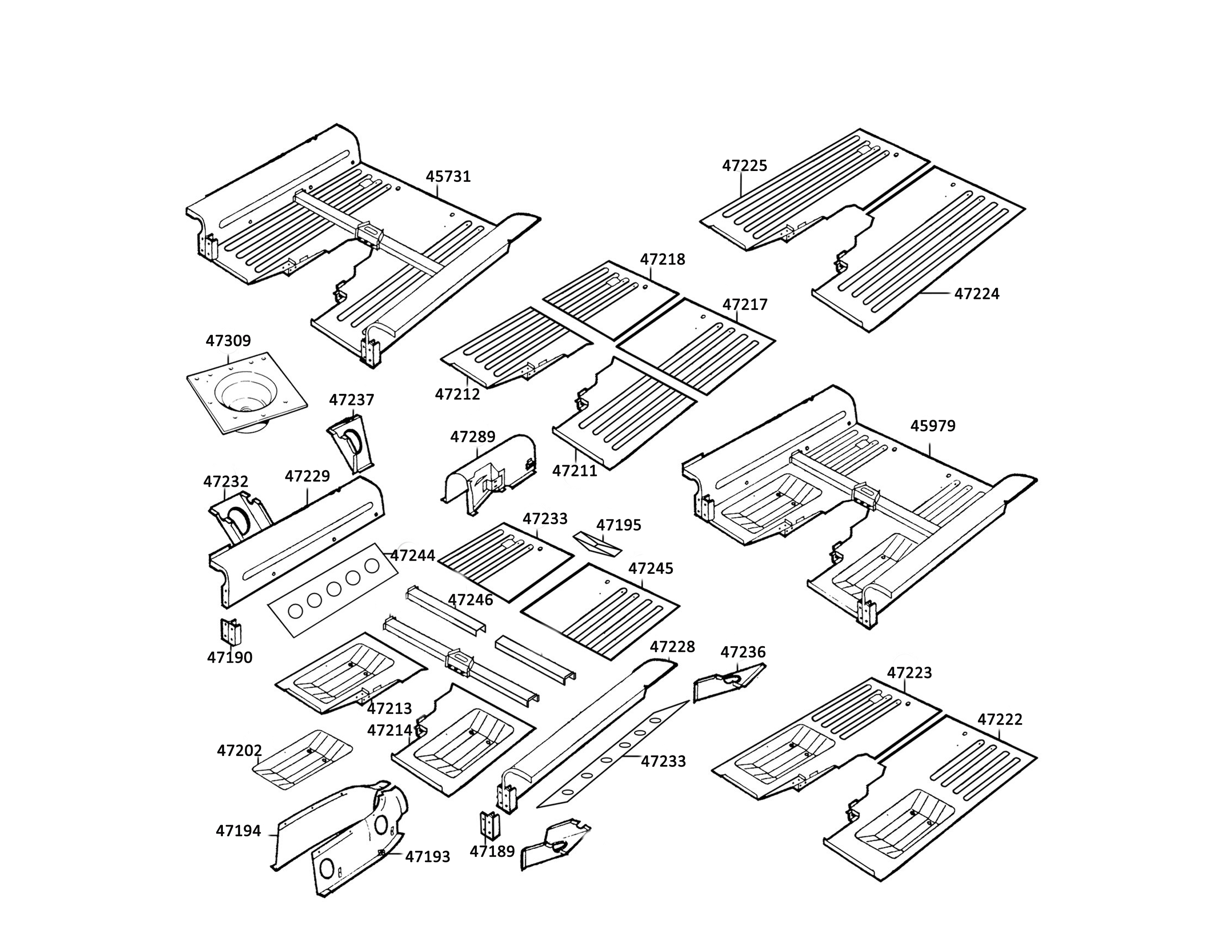 jaguar e-type s1-3-8 body body-fittings-fixed-head-coupe floor-unit