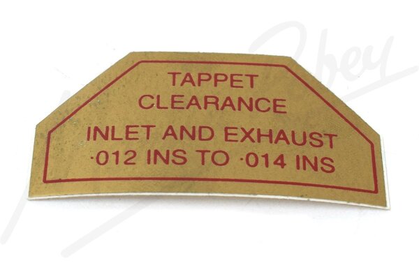 Tappet Clearance Decal