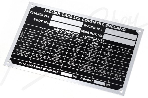 Vehicle Data Plate - Early Style
