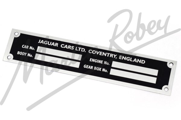 Vehicle Data Plate for Series 3 & Late Series 2 E-Type